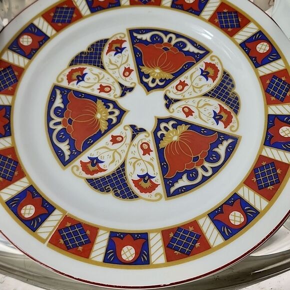 Vintage Set of 4 Imari Japan Derbyshire Fine china SnackDessert Plates & Teacups - Picture 1 of 14